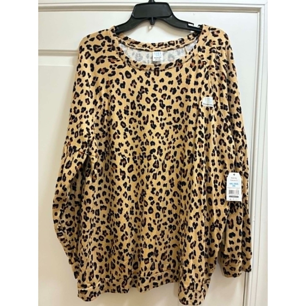 Time and Tru Maternity Womens XXL Leopard Balloon Sleeve Sweatshirt Relaxed Fit